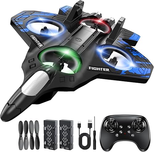 Aviones de control remoto de espuma, aviones RC con luz, avión de combate RC para niños y adultos de 8 a 16, giro de 360°, rollo de acrobacias,