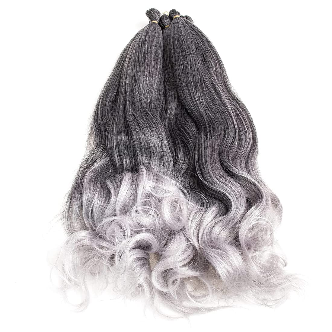 24 Inch French Curly Braiding Hair 6pack Loose Wavy Spiral Curl French Crochet Braid Hair Synthetic Pre Stretched Bouncy Braid Hair Extensions (TGREY)