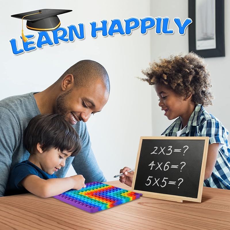 Juego de mesa de multiplicación 2 en 1 y tabla de suma digital P0PP Juguete matemático, juguete con punta de dedo con hoyuelos arcoíris DK-SIMINA, juego de manipulación matemática, crea varias operaciones matemáticas (1 PCS)
