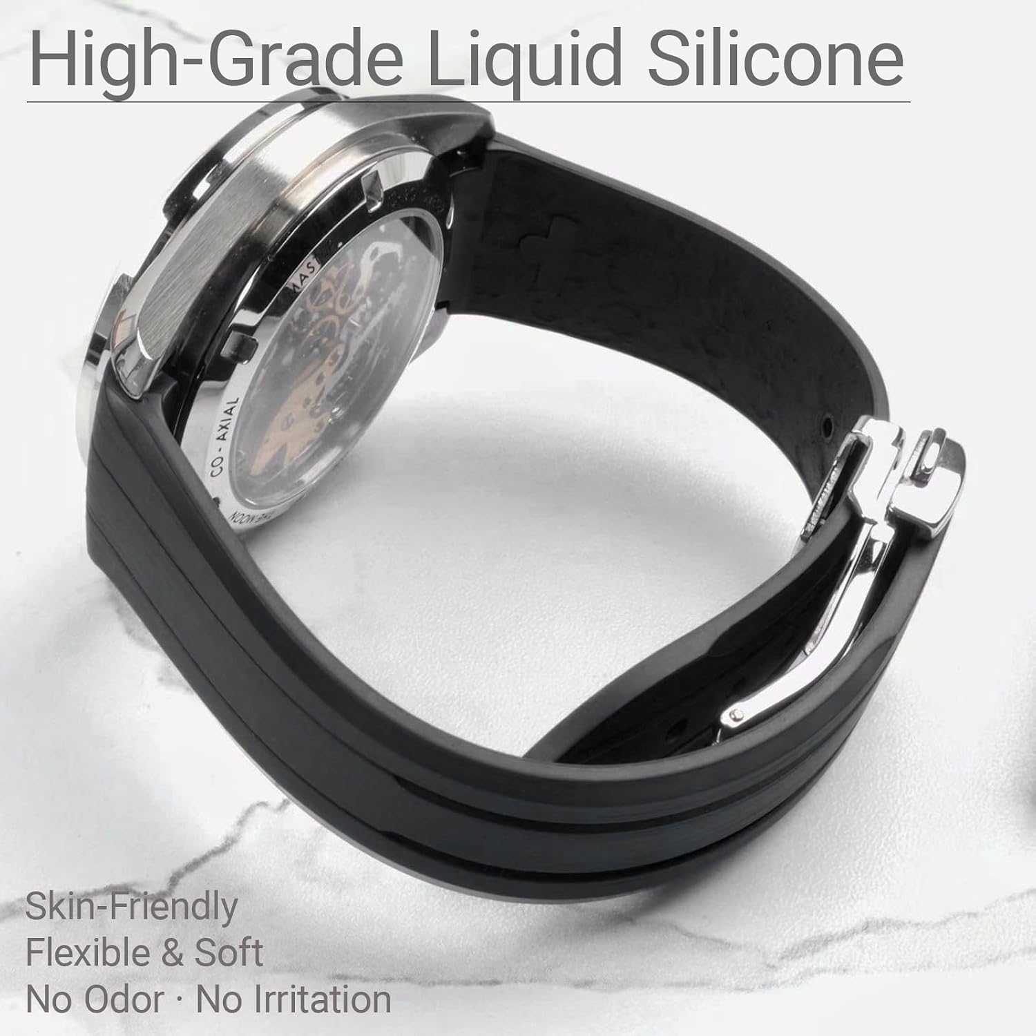 Premium Liquid Silicone Watch Strap 20mm, Compatible with Omega Speedmaster Professional Moonwatch 42mm, Seamaster & Swatch x Omega MoonSwatch, Soft Rubber Band with Fine Linear Texture