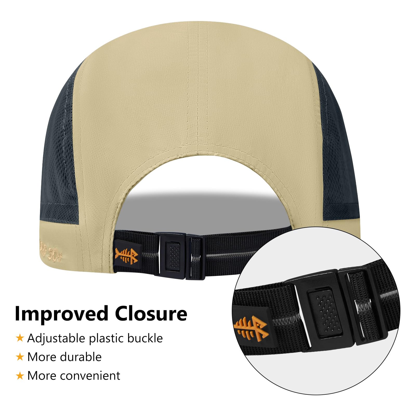 BASSDASH Folding Fishing Baseball Cap UPF 50+ Water Resistant Outdoor Portable Brim Hats for Women Men Hiking Adjustable Light Khaki