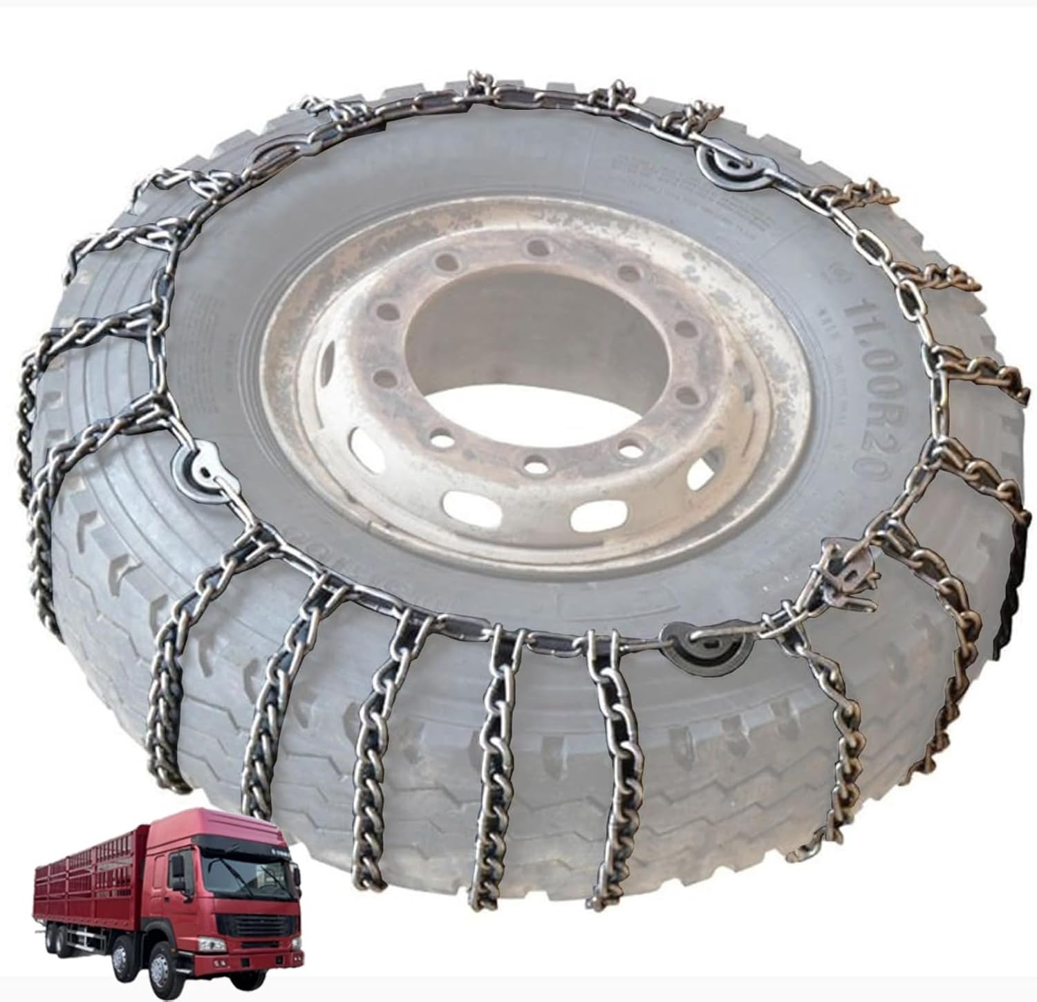 Set of 2 Snow Chains For Cars Suv Pickup Trucks Commercial trucks AVT- Quick Fit AND Easy Installation,Reusable Universal Emergency Traction Snow Chains 7.50-16 2pcs 10.00-20