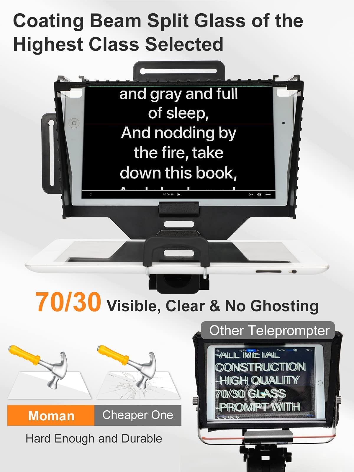 Tablet Teleprompter, MOMAN MT2 Autocue Teleprompters 10 inch for iPad