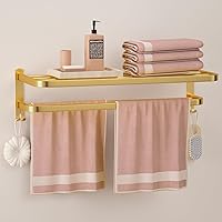 Vista 12 de DDS-DUDES Toallero de baño de 23 pulgadas con barras de toalla dobles, soporte de pared para lavabo con ganchos, estante de baño de hotel de acero