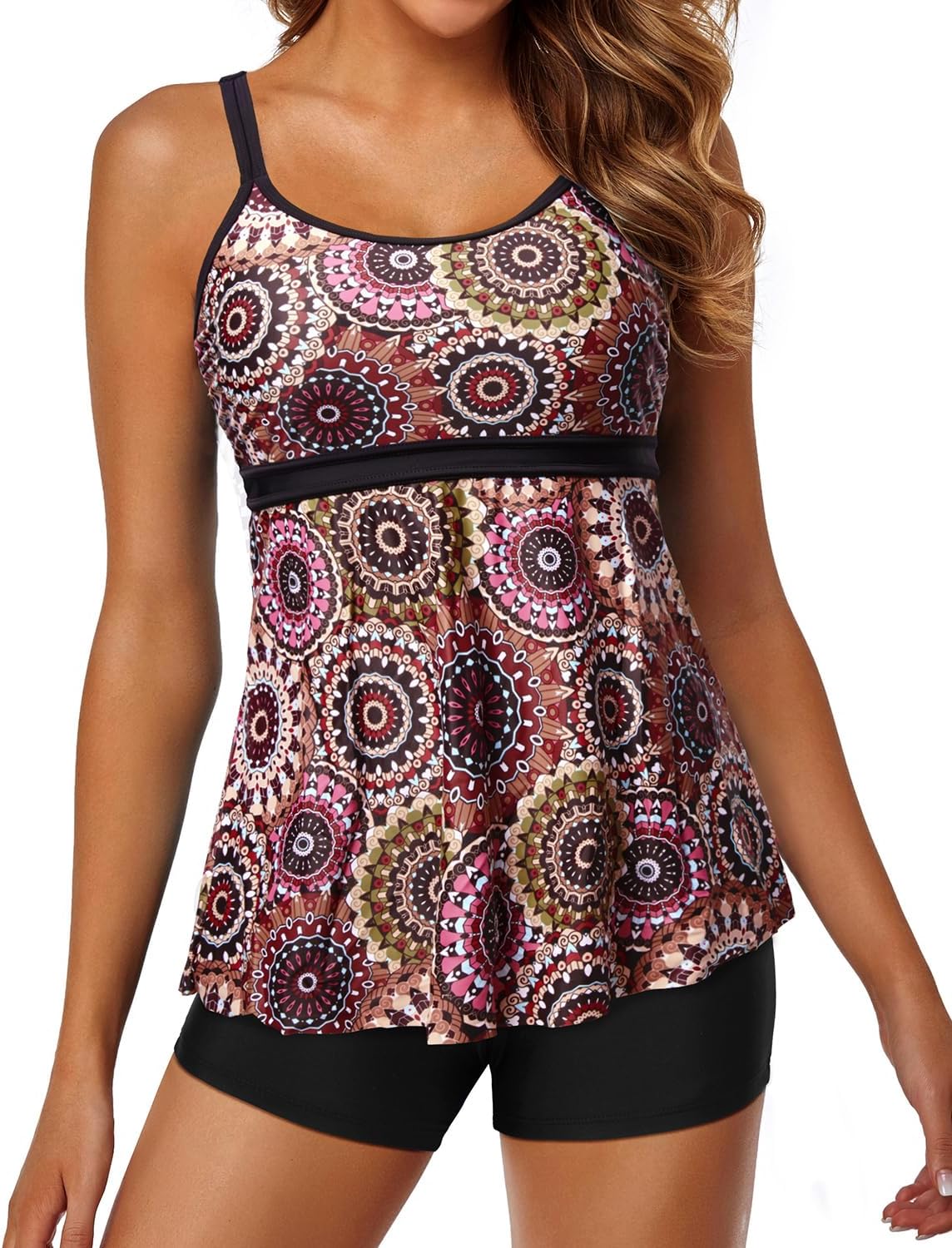 Yonique Two Piece Tankini Bathing Suits for Women Tummy Control Swimsuits with Boy Shorts Modest Swimwear - Image 2