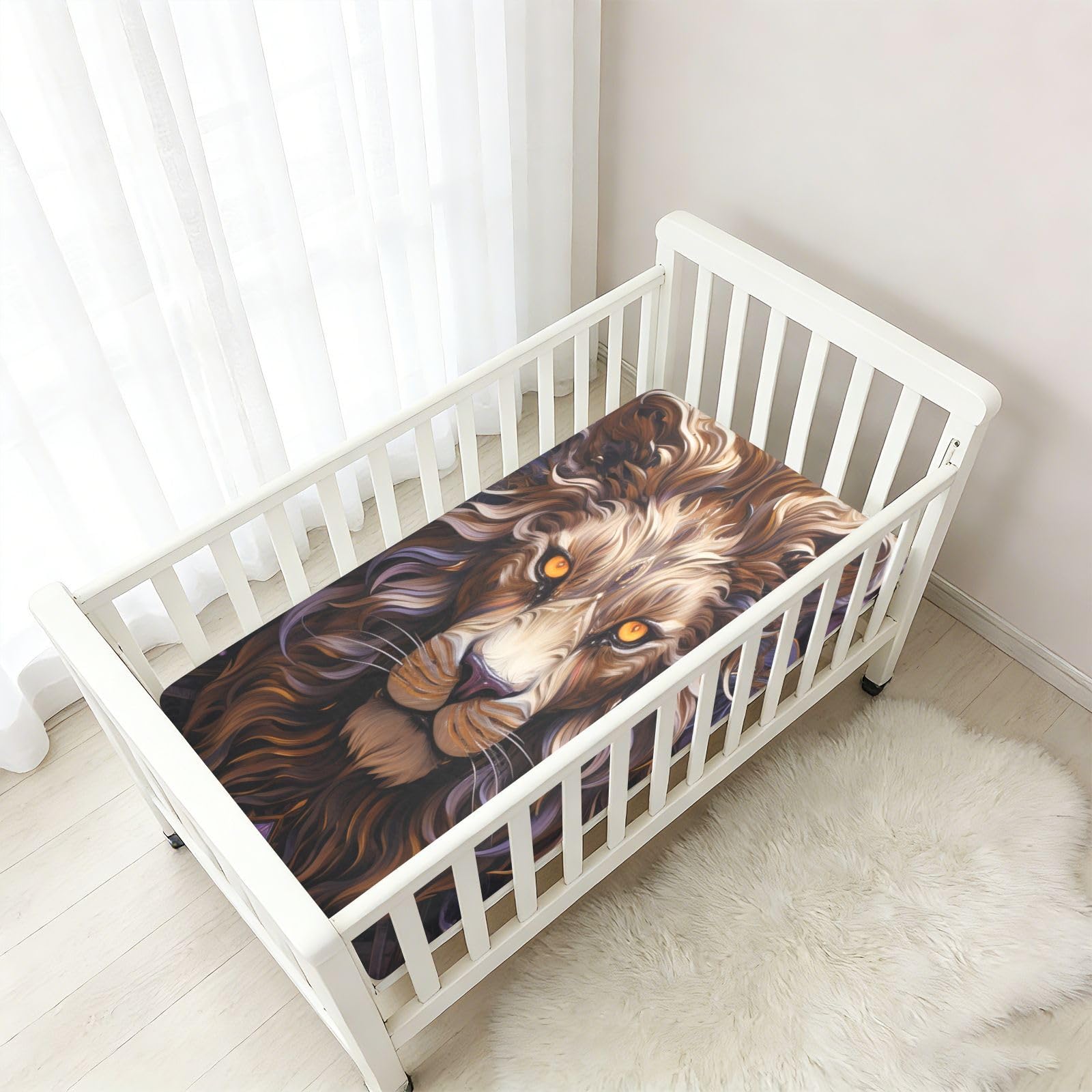 Rey LeóN PúRpura Sábana de Cuna para Niños Pequeños,Sábanas de Algodón Suave para Bebés Aptas para Colchón Corralito