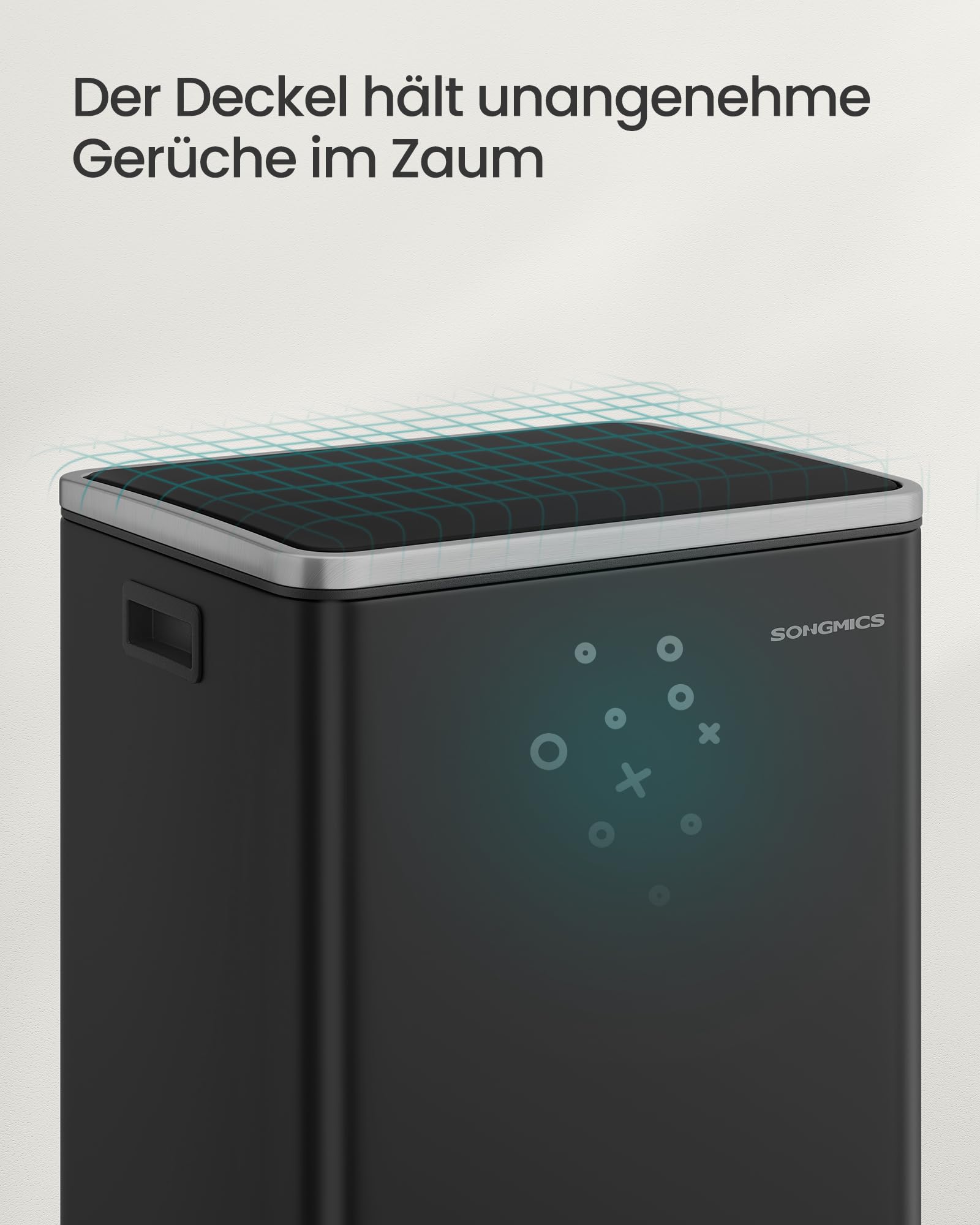 SONGMICS Mülleimer 50 L, 15 Müllsäcke, Stahl, herausnehmbarer Inneneimer aus Kunststoff, mit Deckel, Griffe, Softclose, tintenschwarz LTB595B02