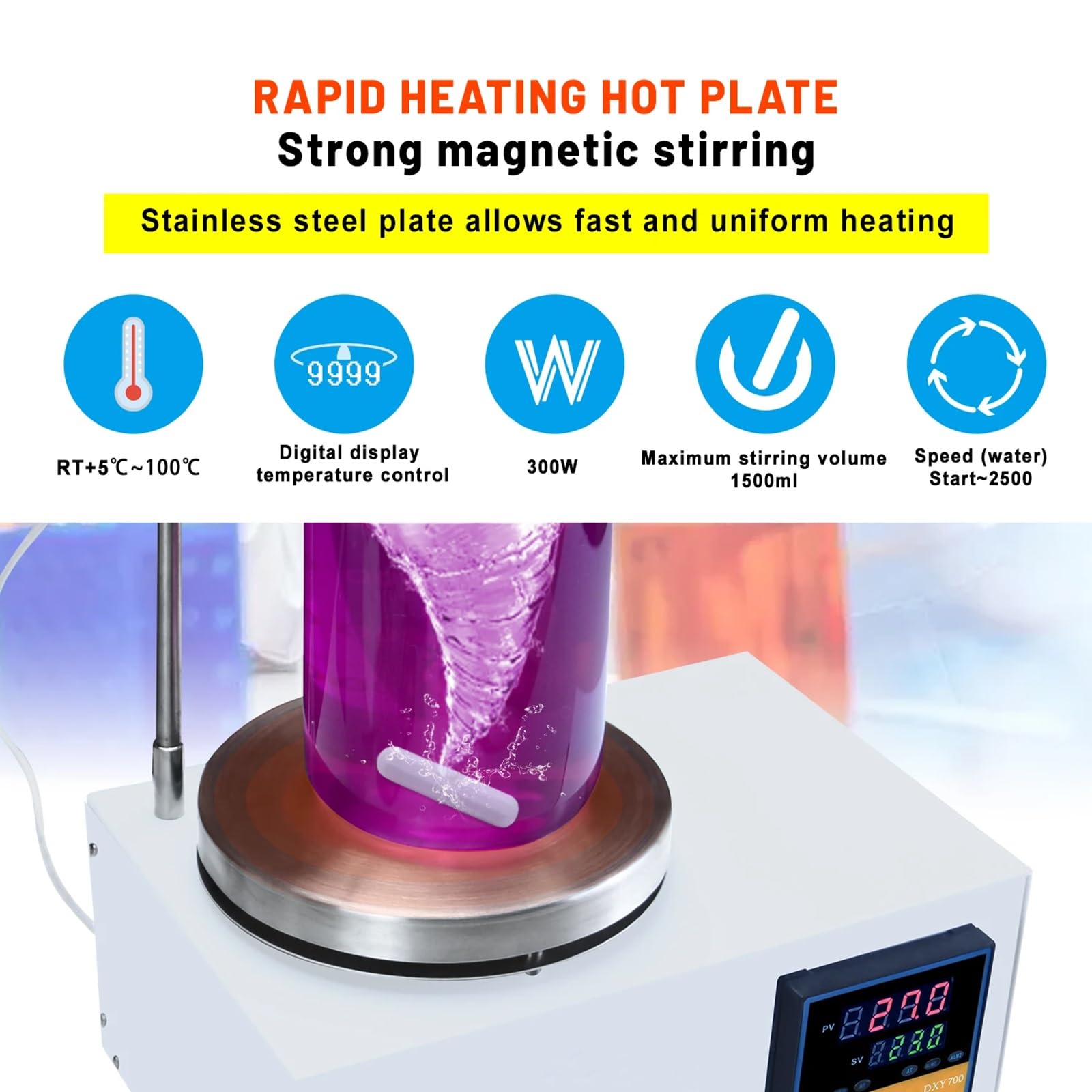 Agitatore magnetico per riscaldamento, miscelatore magnetico da laboratorio da 0 a 2500 giri/min, con piastra riscaldante digitale a LED, display della temperatura, miscelatore magnetico per