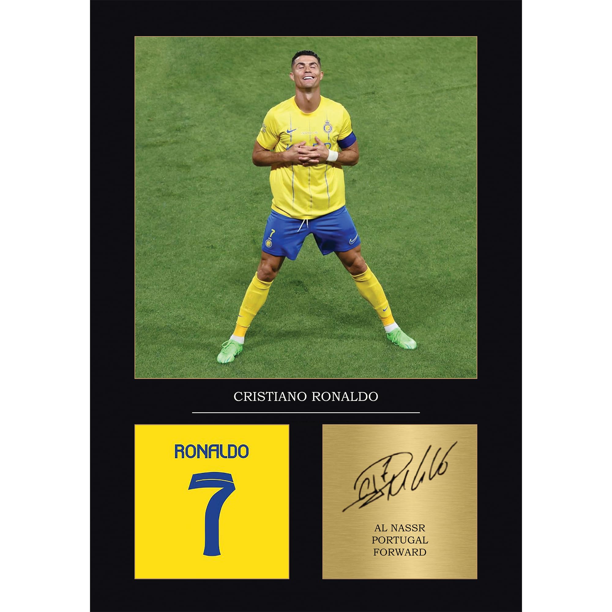 Cristiano Ronaldo Gift Signed A4 Print Display A4 Framed Ronaldo Gifts For Boys Digitally Reproduced Signature Ronaldo Gifts For Men Ronaldo Al Nassr CR7 Gifts (Framed)