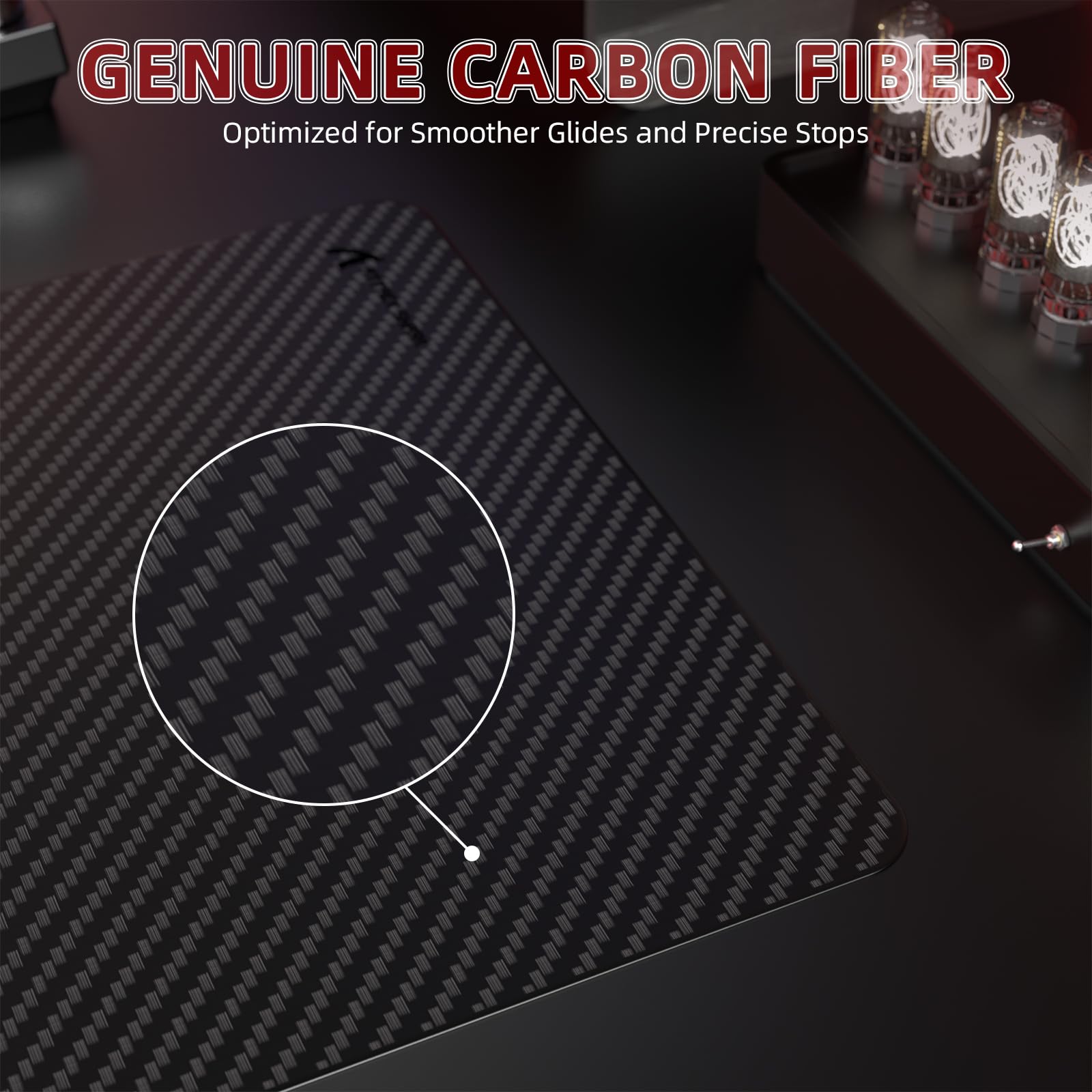 Yindiao ×Attack Shark CM04 - Alfombrilla de mouse para juegos, fibra de carbono, alfombrilla grande para teclado de computadora, alfombrilla de mouse de mesa con base antideslizante, borde cosido para