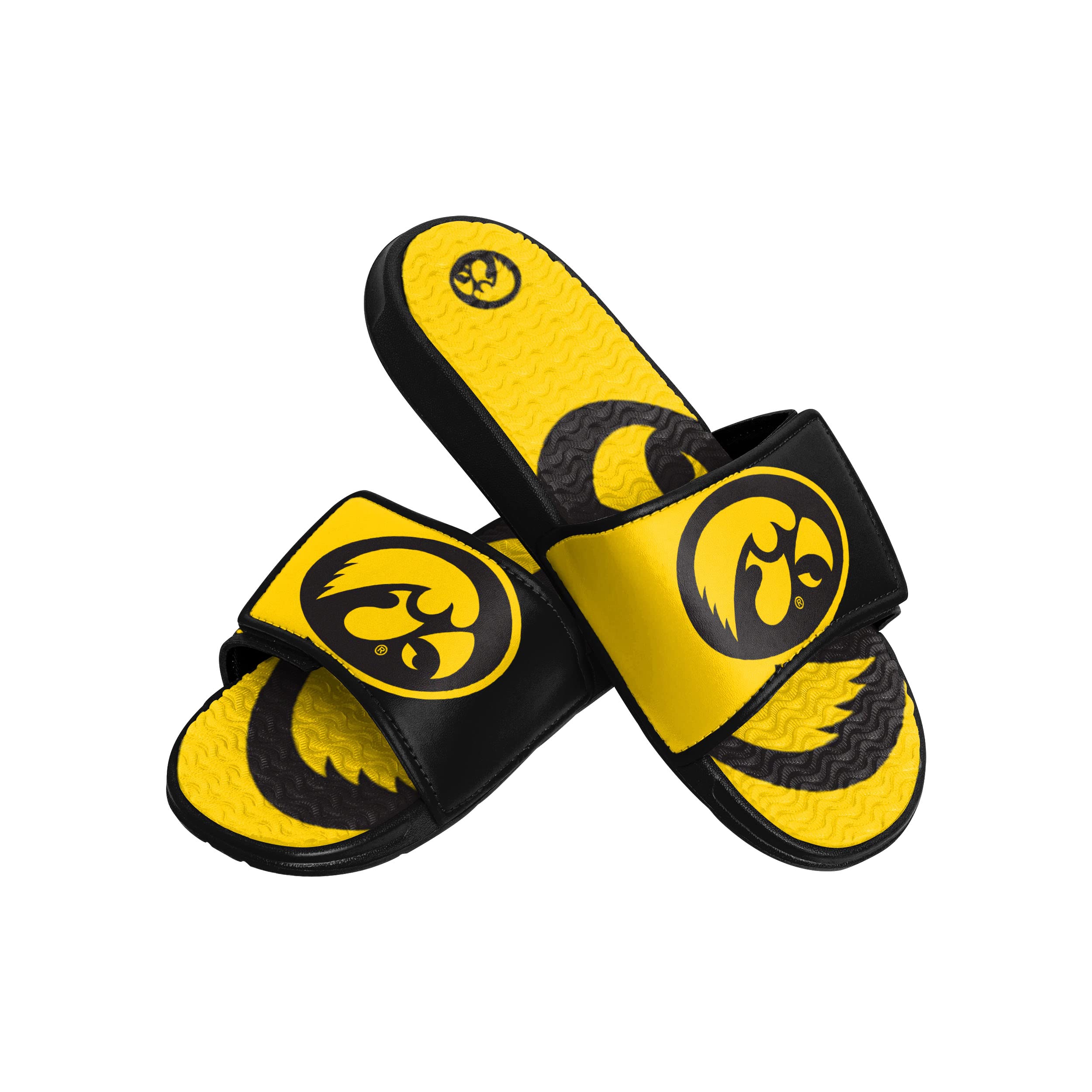 FOCO Iowa Hawkeyes NCAA Mens Colorblock Big Logo Gel Slides - M