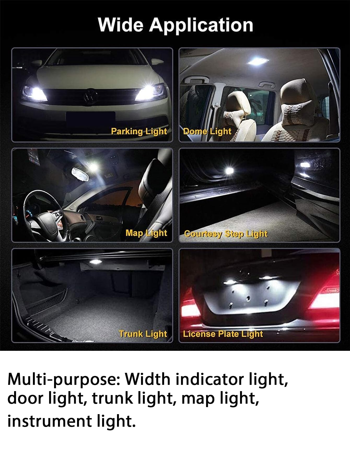 LED T10 w5w Car Bulbs Lamp 194 168 501 2825 194 Wedge Car Interior Dome Light Number Plate Lights 12V Pack of 10 (White)