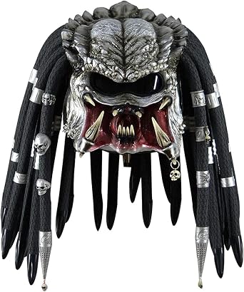 Bulex Predator Mask with Dreads Hair Scary Alien Full Head Headwear Halloween Cosplay Creepy Helmet Role Play Latex Props