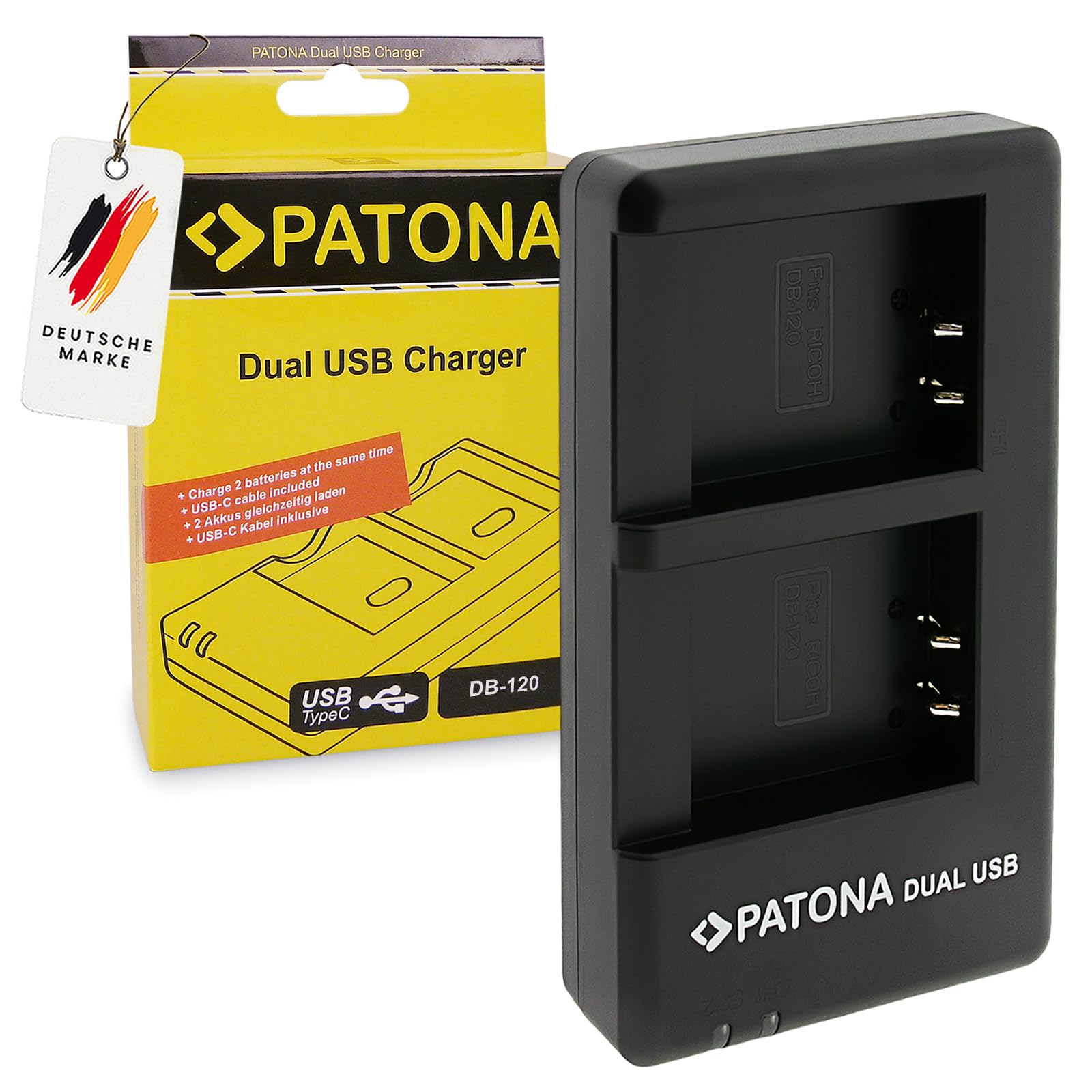 PATONA 2x akumulator do Ricoh GR IV, DB-120, z podwójną ładowarką USB-C