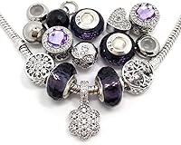 Vista 28 de Cuentas mixtas de 40 piezas, dijes para hacer joyas, cuentas de aleación de agujero grande con pedrería, colores y estilos variados al azar, Metal