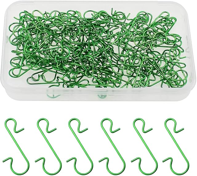 PLCatis Green Christmas Tree Ornament Hooks 120-Pack Bendable Christmas Bauble Decoration Hooks 30x18mm Stainless Steel S-Shaped Hangers for Hanging Christmas Lights Stockings Ornaments