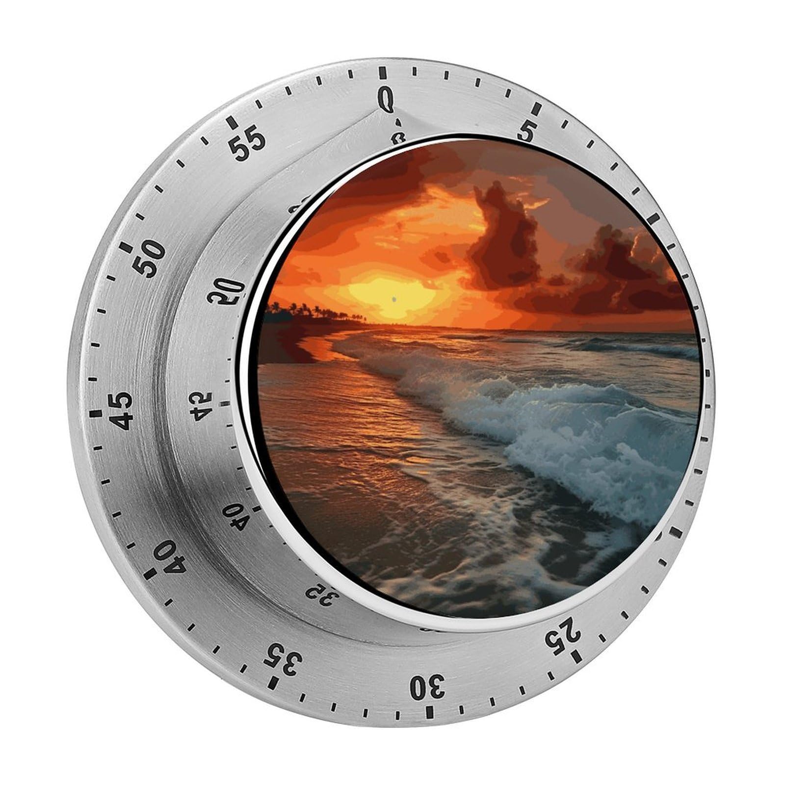 The Beach Sunset Visual Timer with Loud Alarm 60-Minute Kitchen Timers Exquisite Stainless Steel Body - Mechanical Desk Timer Countdown Clock for Cooking Chef Clock
