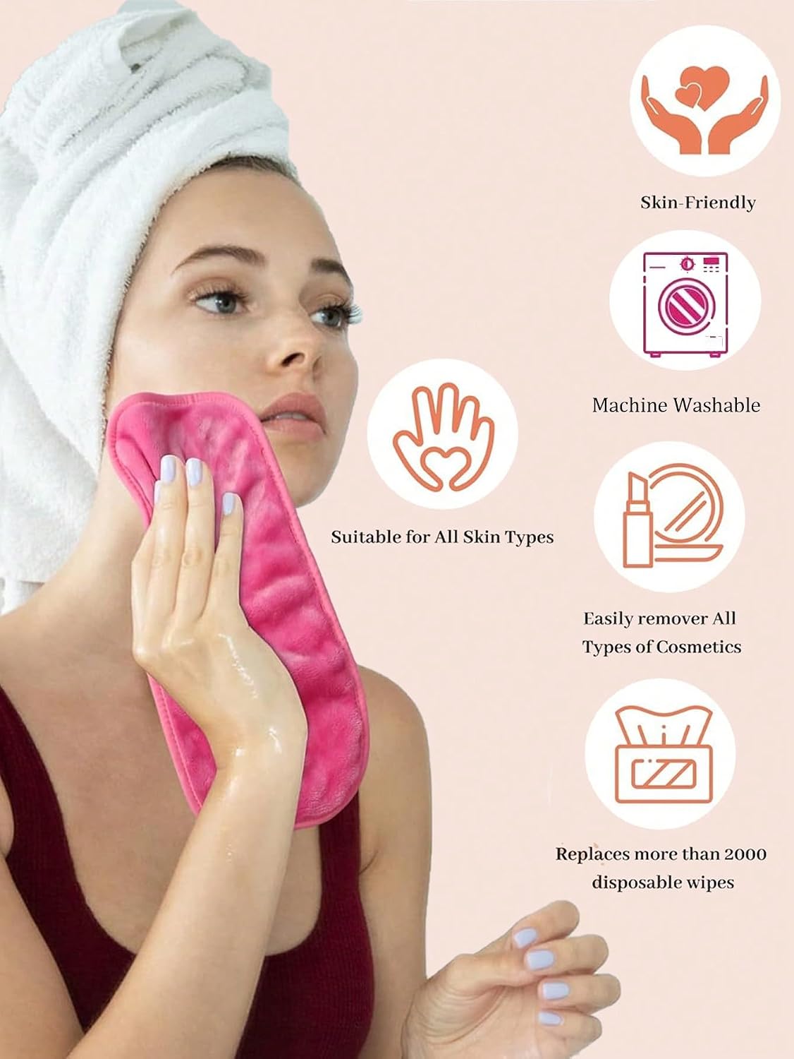 1pcs/4pcs Makeup Remover Cloth,Reusable Cleansing Towel,Soft Microfiber Removal Face,for, Eye, Lips Re(Pink)