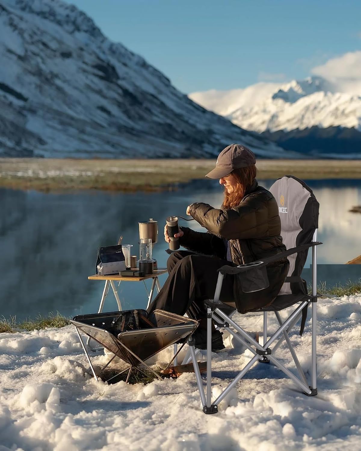 Nice C Heated Camping Chair with Battery, Outdoor Heated Chair, Heated Camping Chairs for Adults, Folding Chair, Beach Chair, Heavy Duty Cooler, Carry Bag, 10000mAh Power Bank Included (1 Pack) 1 Grey