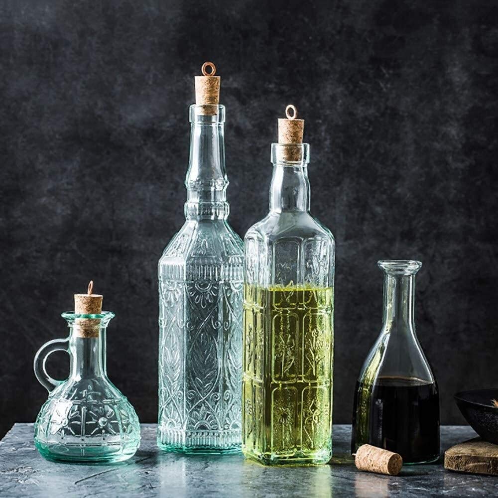 Bottiglia Olio Oliera Salvagoccia Bottiglia di Vetro A Olio D'oliva con Disegno del Modello di Fiore, Contenitore Condimento A Perdita, Vetro in Vetro Senza Piombo (Size : 500ml)