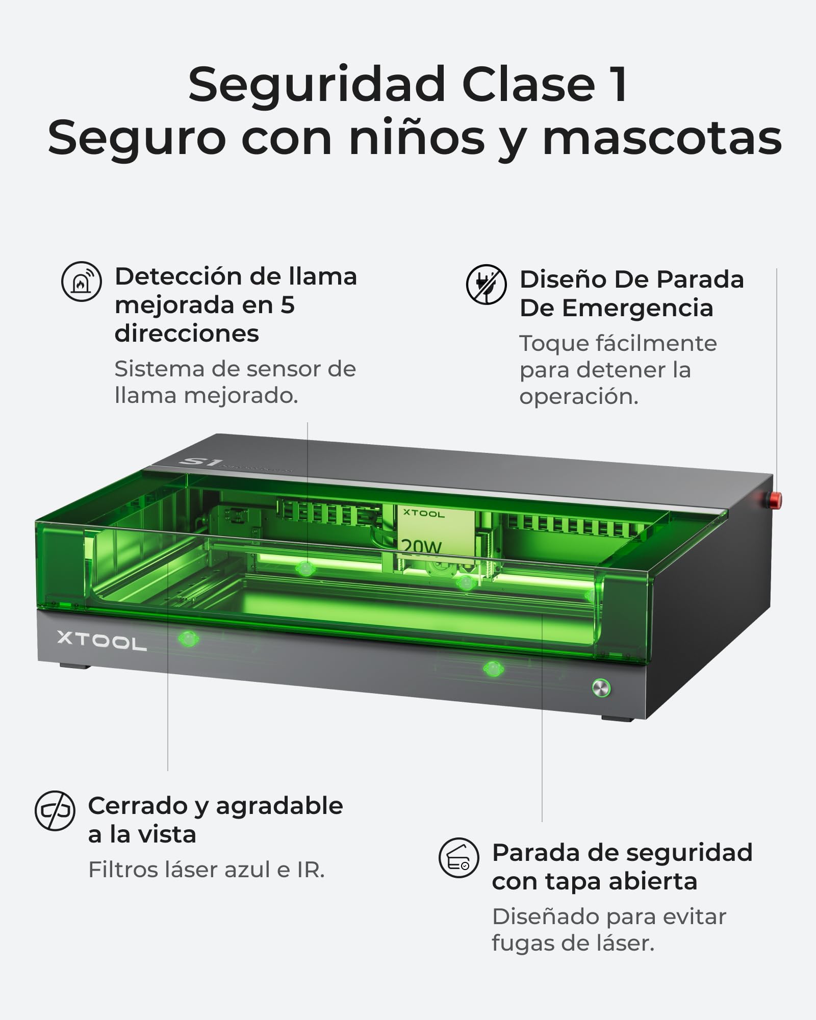 xTool S1 20W Grabadora Láser Todo en Uno Kit, Cortadora Láser con Rotativo, Riser Base, Sistema de Aire Inteligente y Panel, Maquina para Madera, Metal, Cuero, Acrílico | 600mm/s Velocidad de grabado láser, Corte láser para madera, metal, cuero, acrílico
