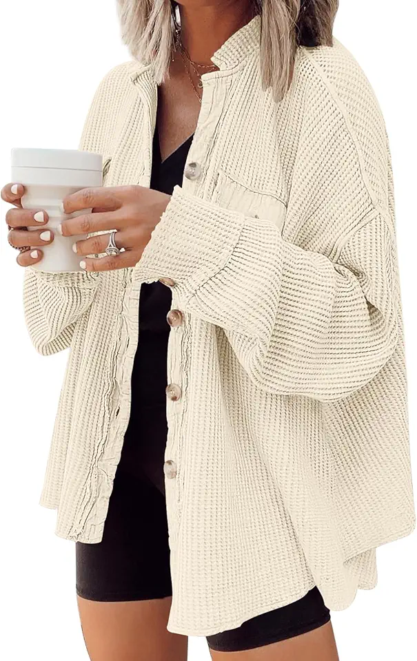 AUTOMET Fall Outfits for Women 2025 Fashion Clothes Winter Waffle Knit Clothing Oversized Button Down Shirt OEKO-TEX STANDARD 100