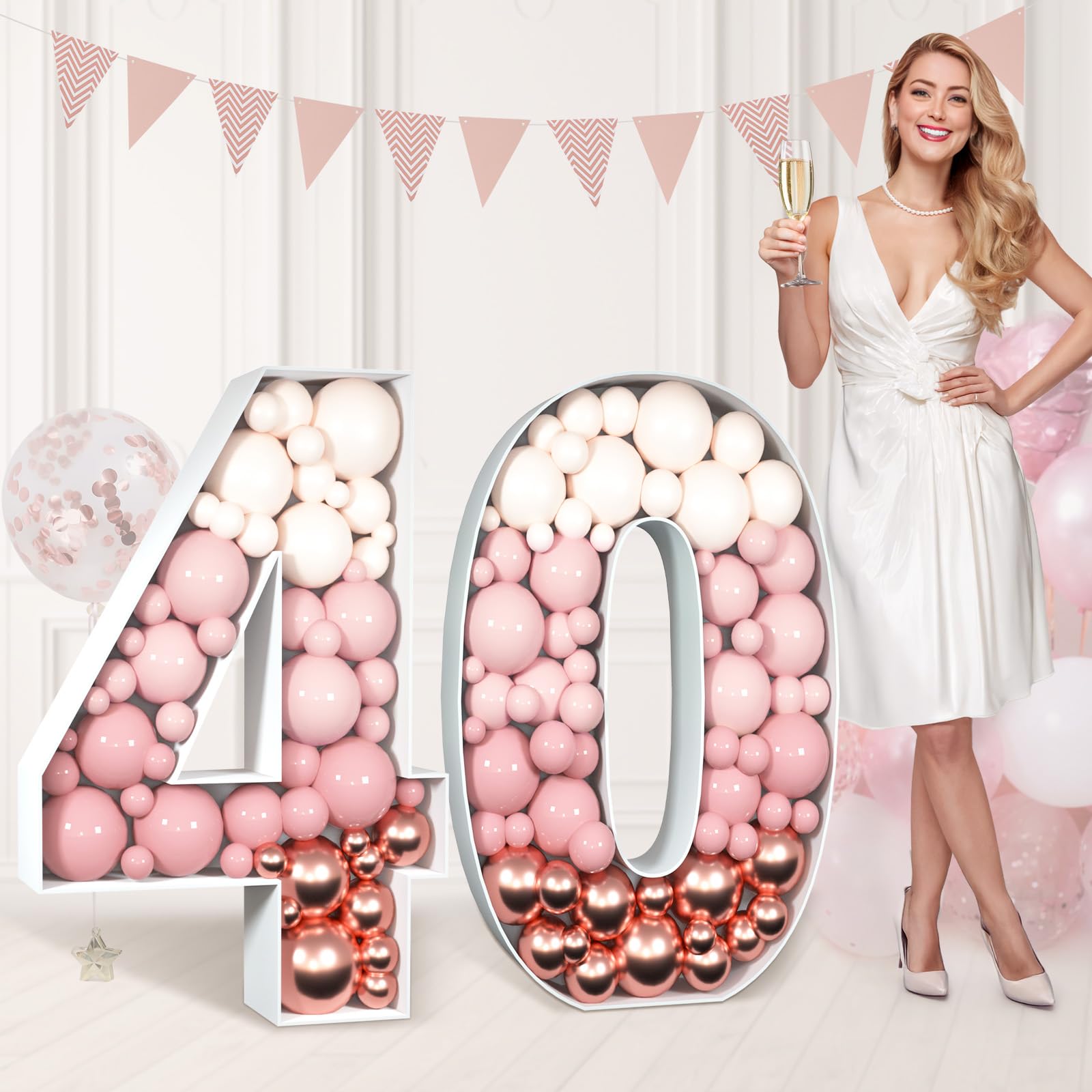 imprsv 3FT Mosaic Numbers for Balloons 40th Birthday Decorations Mosaic Number Frame 40 Large Numbers for Party Number Balloon Anniversary Decor