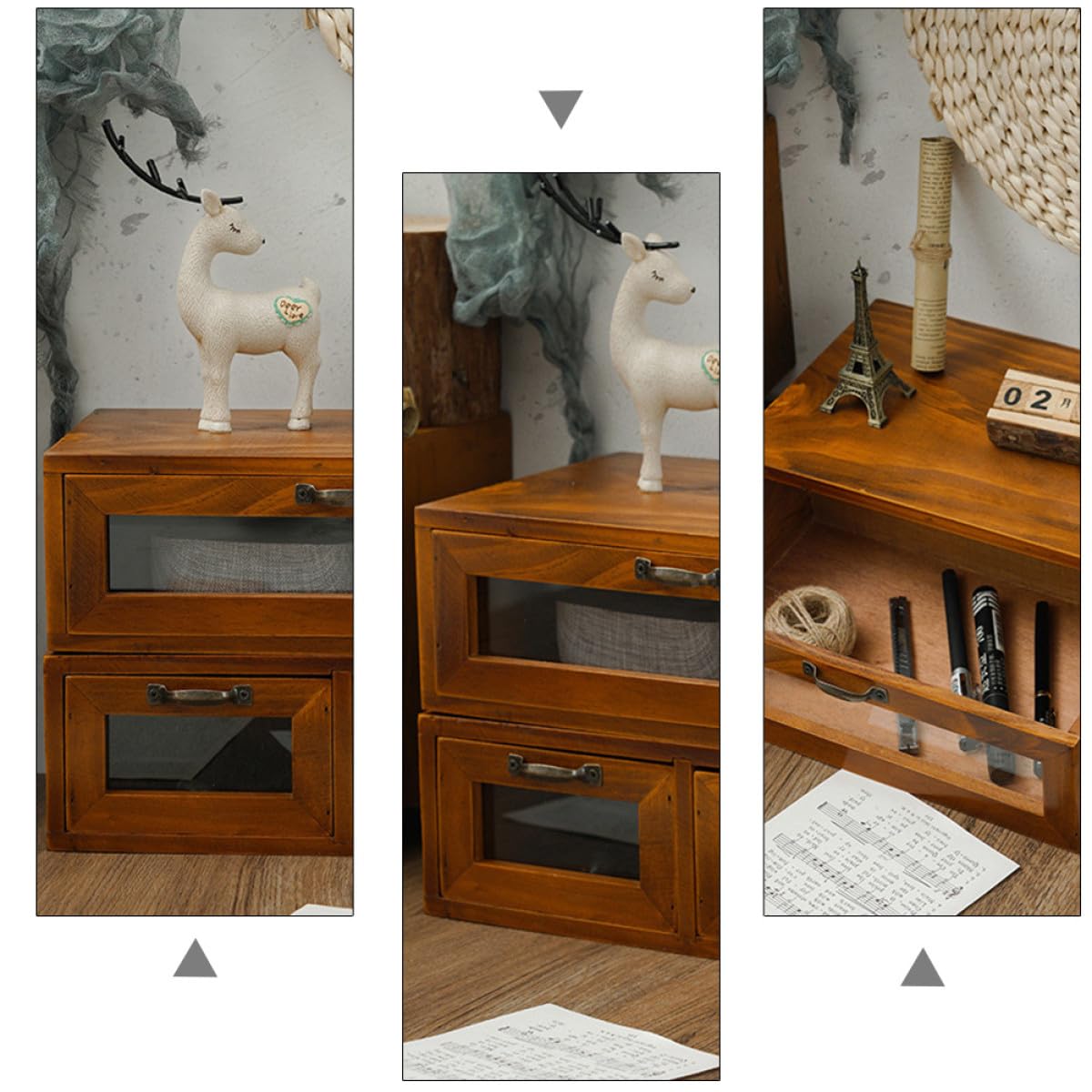 VANZACK Supporto e Organizzazione di Cancelleria e Oggetti Vari per Monitor da Computer in Legno Marrone Cassetto Acrilico e Ripiano Elevatore per Archiviazione Desktop