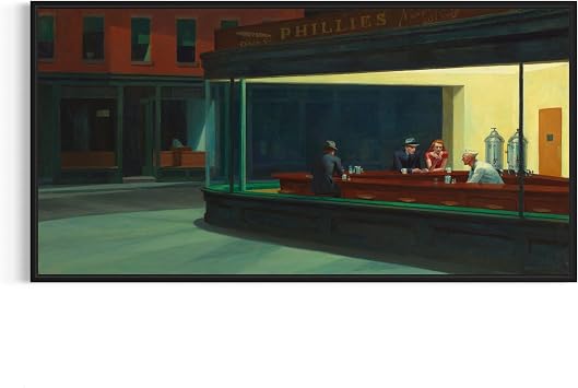 Canvastoria Edward Hopper Nighthawks Canvas Wall Art | 1942 Famous American Modern Art Print | Classic Urban Realism Painting Poster for Home & Office Decor