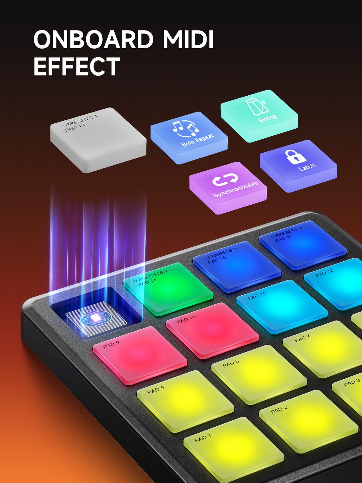 Donner Contrôleur MIDI Pad Beat Maker Machine, Boîte à Rythmes Portable avec 16 Pads de Rythme, Répétition de Notes et Logiciel de Production Musicale, Contrôleur MIDI USB avec 40 Cours,STARRYPAD MINI