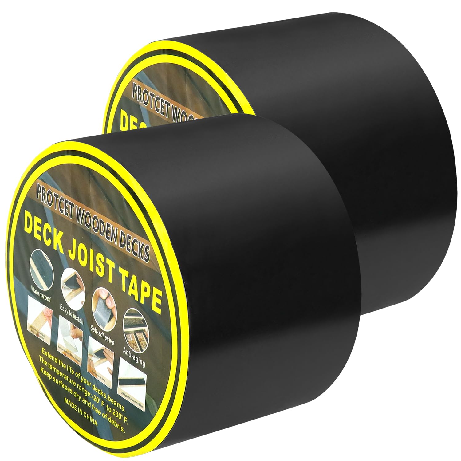 QWORK® 2 Rollen 15 M x 100 mm Terrassen Holzschutzband Stark Klebend Abdeckband für Unterkonstruktionen und Holz, Zuverlässig Schutz vor Witterungseinflüssen