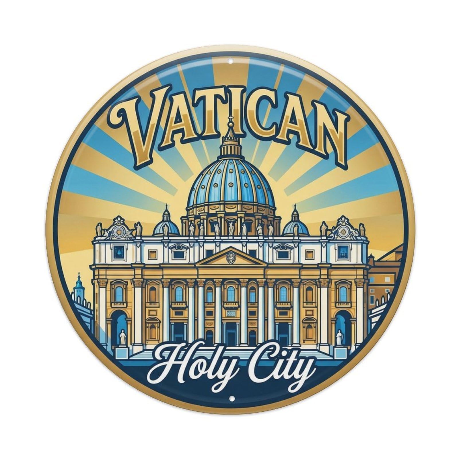 Vintage Travel Vatican Basilica Italy 1 Metal Tin Sign Plaque Wall Decor for Cafe, Club, Garden Round Metal Poster 8x8Inch