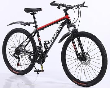 WGM Bicycle Road Bike MTB Mountain Bike for Adults, High Steel Double Disc Brake, 24/26 Inch, Off-Road, For Work or School, Outdoors, City Cycle, Multi-Speed, Lightweight Design 26"/21 Speed, Black