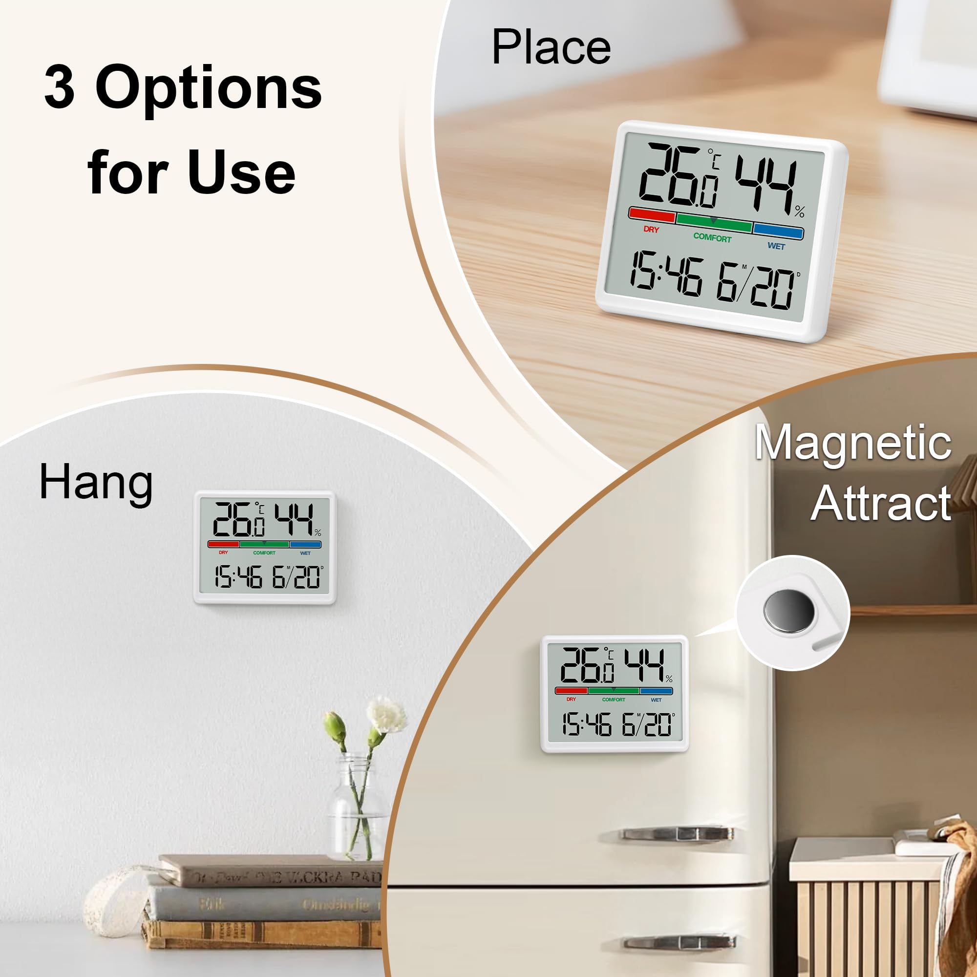 Lafocuse Digitaler Tischwecker Mit Thermometer & Hygrometer – 4,5 Zoll Display, Batteriebetrieben, Mit Ständer Und Magnet