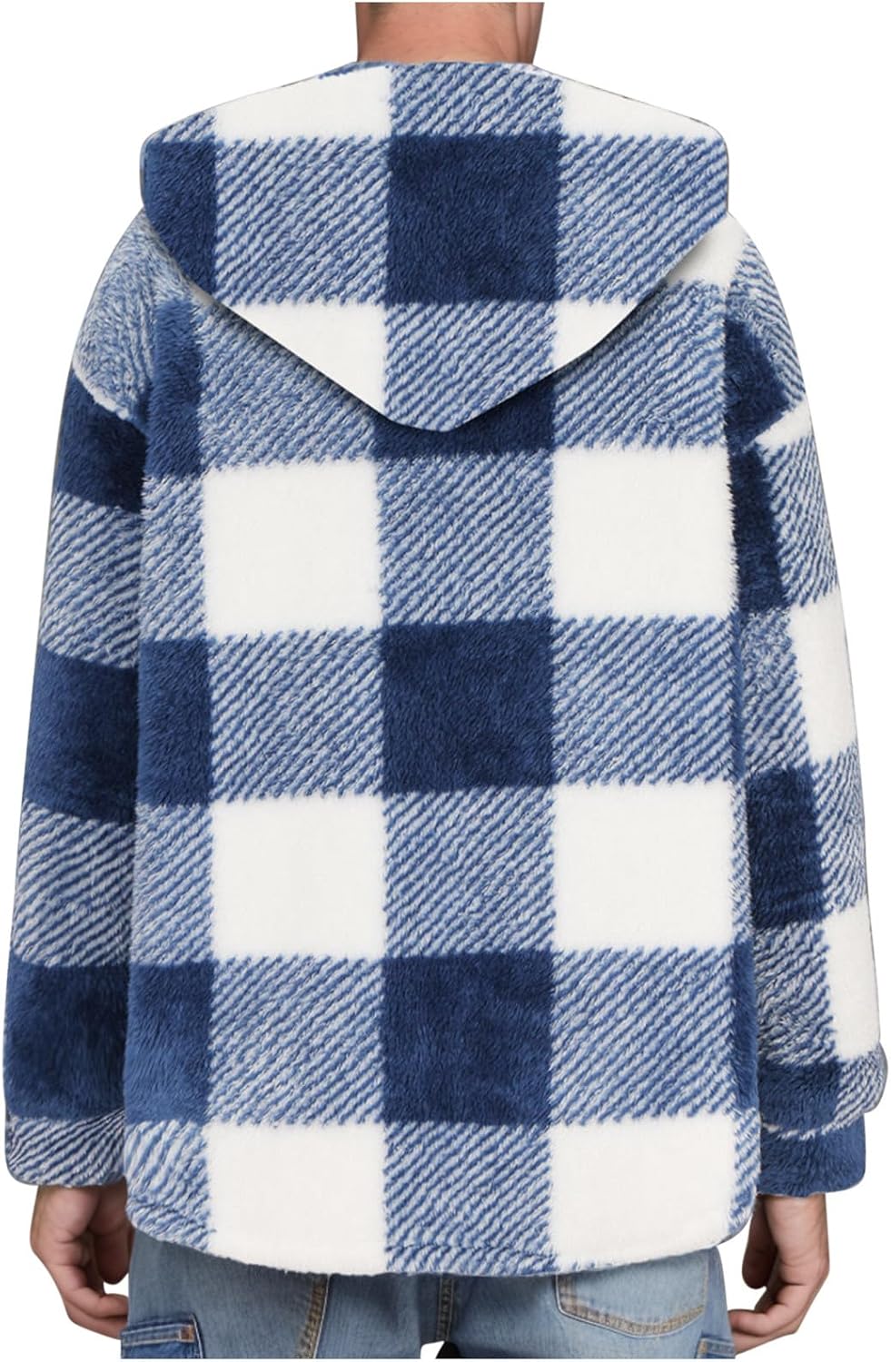 Mens Hoodie Sweatshirt Fuzzy Fleece Gingham Coat Button Down Fall Hoodie Sweatshirts Fashion Clothes Winter Jacket