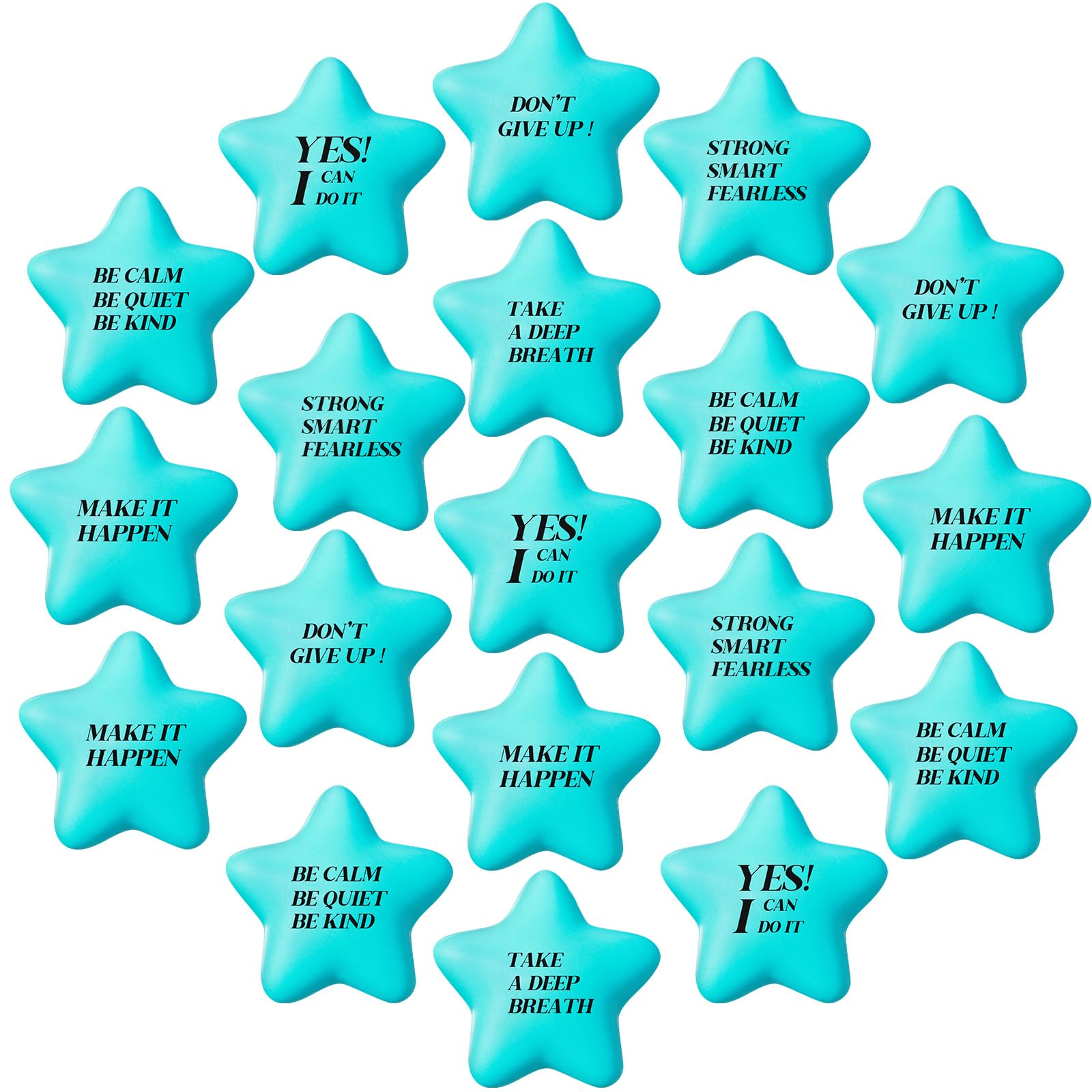 Chalyna 30 Pieces Motivational Star Stress Ball Quote Relief , 2.2 Inch PU Foam Stress Toys Bulk Sensory Star Toy Gifts for Kids Teens Adults Relieve Anxiety Party Supplies(Sky Blue)