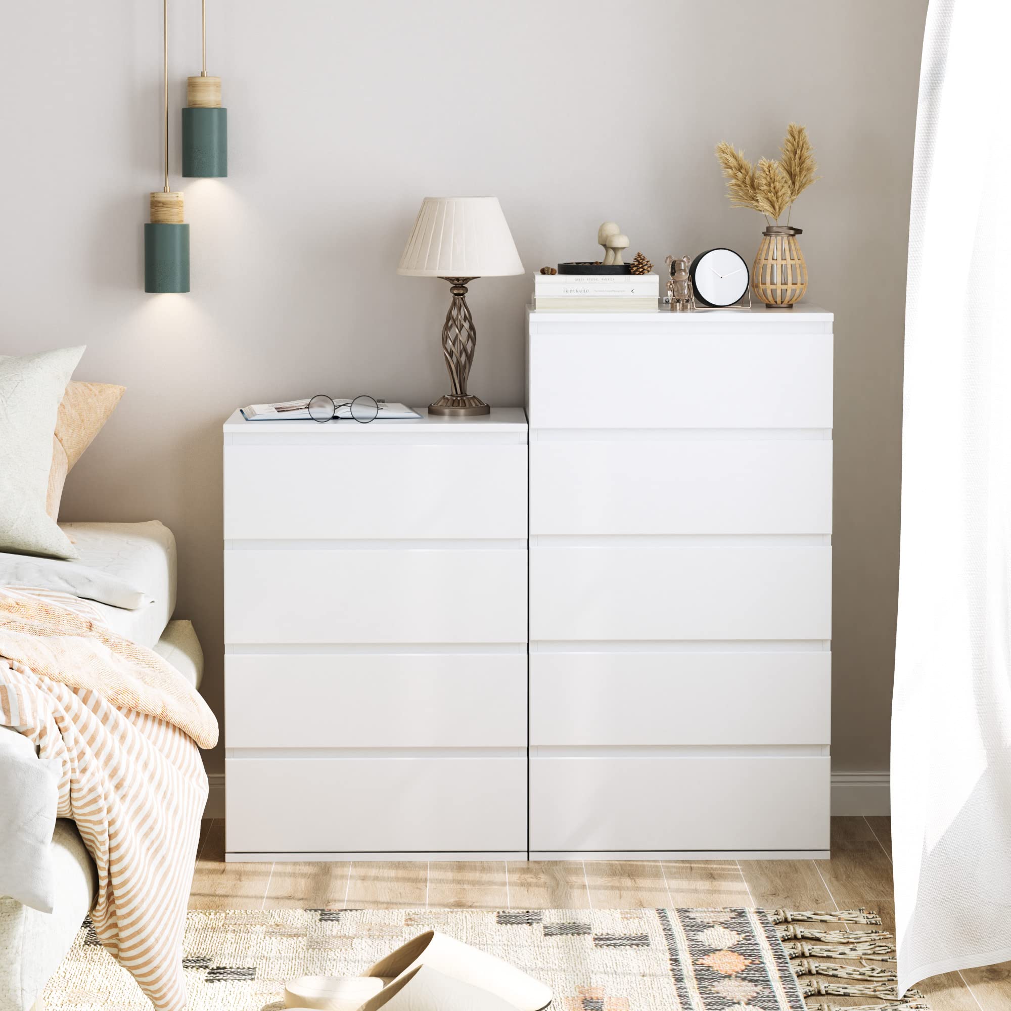 FOREHILL 100cm Cómoda Dormitorio con 5 Cajones, Sinfonier Alto | Cajonera de Almacenaje, Cómoda Blanca para Dormitorio, Cajonera de Almacenaje de Madera para Oficina Habitación 55×33×100cm