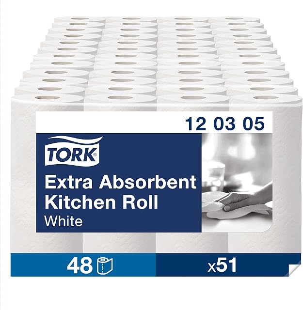 Tork Extra Absorbent Kitchen Paper Towel Roll White, Premium, 3-Ply, 48 x 12.2 m, 120305