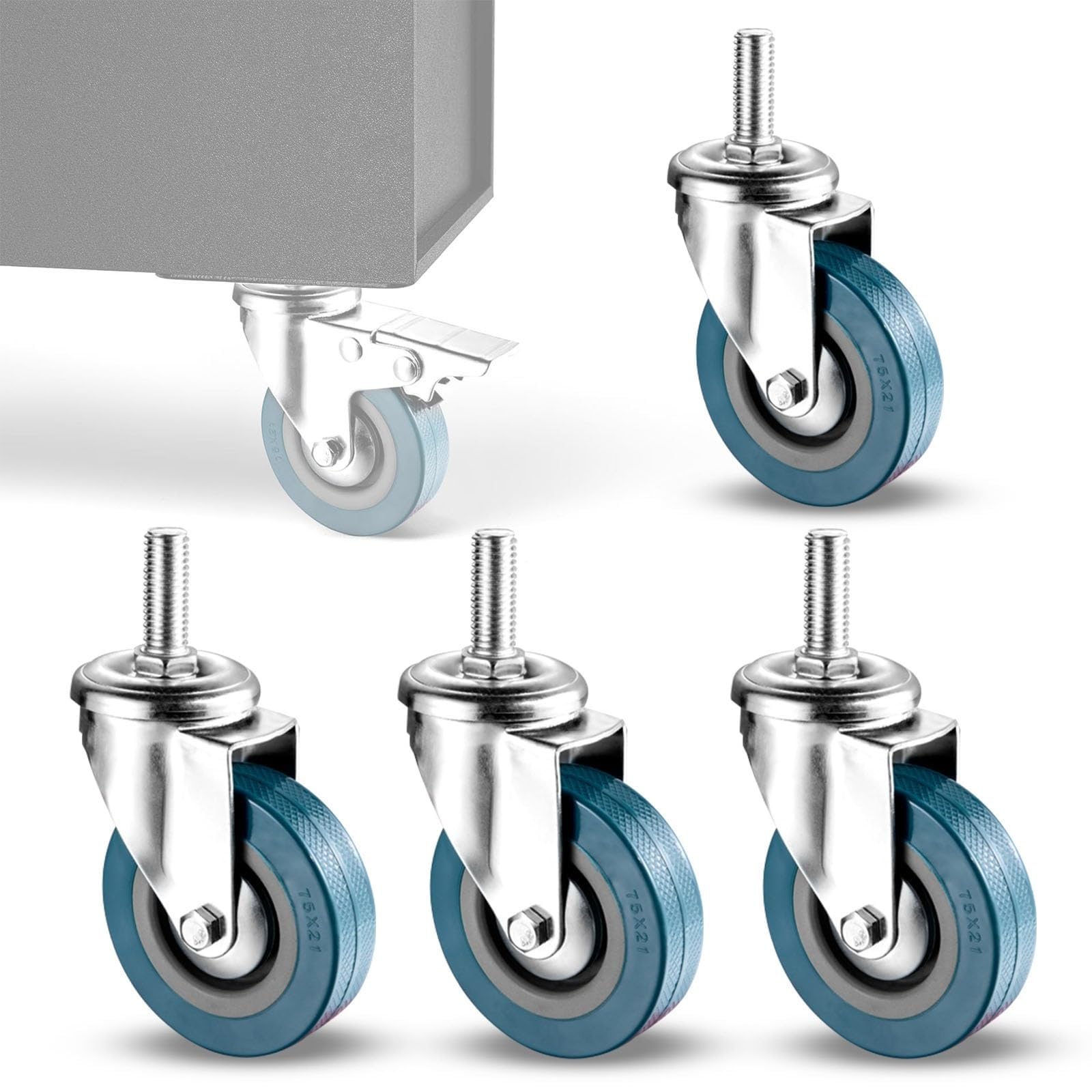 ZGUOUZANTYE Set Of 4 Swivel Caster Wheels Non Marking M10 12 Threaded Stem 360 Degree Brake Casters No Noise For Cart Furniture Workbench(Swivel,75MM/M10)