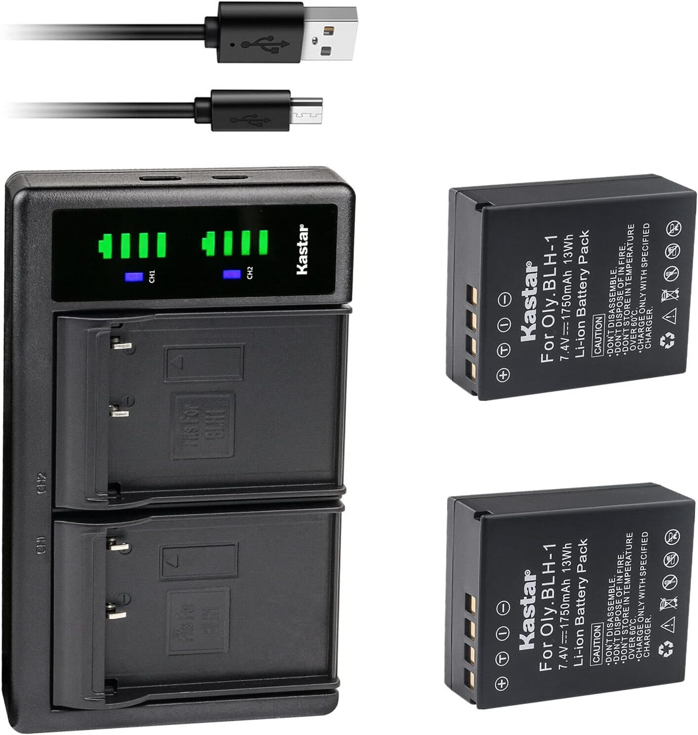Kastar 1-Pack BLH-1 Battery and LTD2 USB Charger Compatible with Olympus BLH-1, BLH-01, PS-BLH1 Battery, Olympus BCH-1 Charger, Olympus HLD-9 Power Battery Grip, Olympus OM-D E-M1 MARKIII Camera