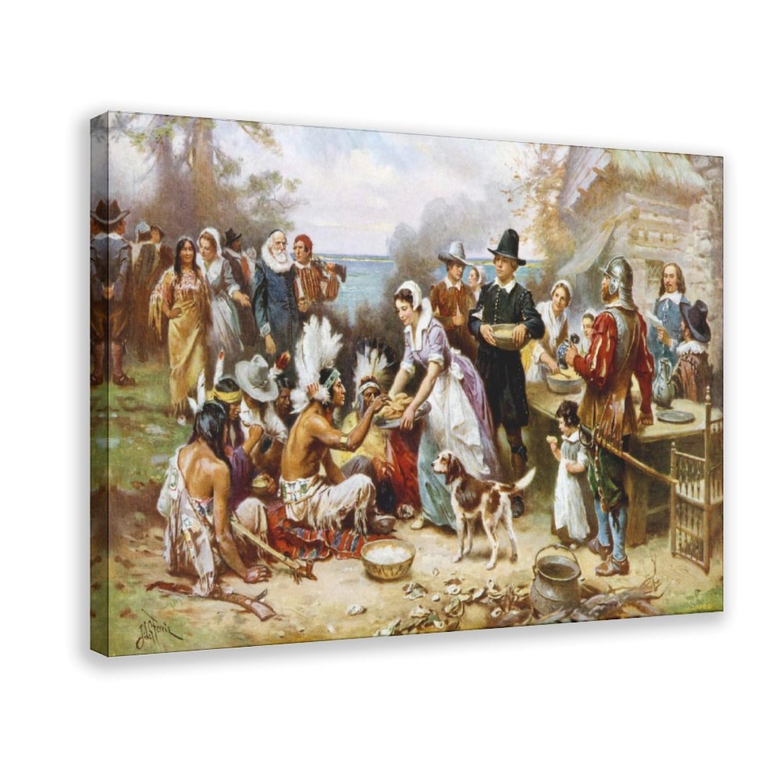 Impression sur toile The Pilgrims First Thanksgiving cadre suspendu bureau - 8