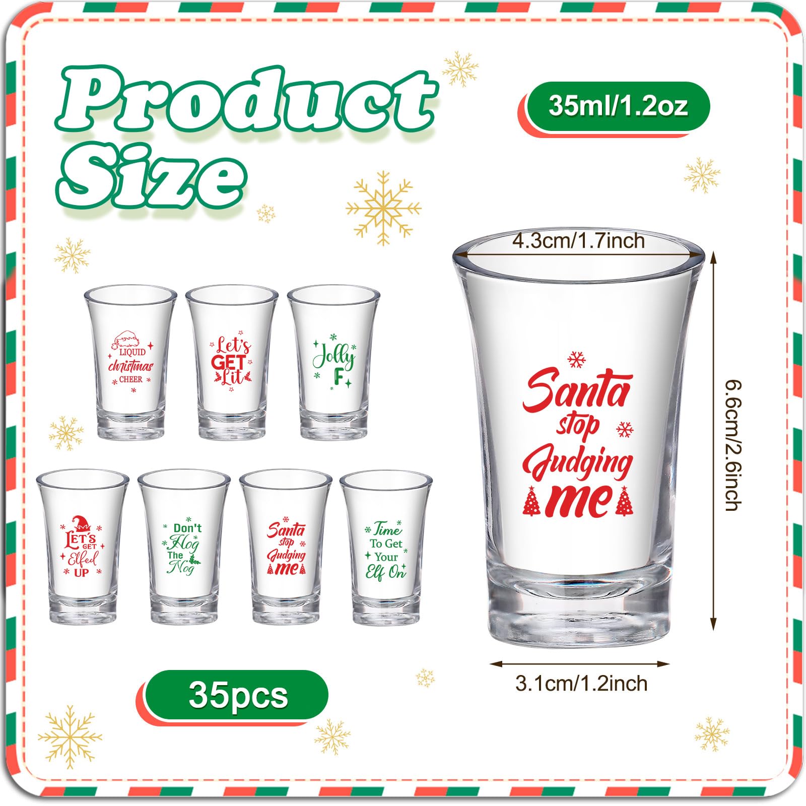 Sliner 35 Pcs Christmas Cup 1.2 oz Santa Let's Get Elfed up Glass Set Stemless Acrylic Christmas Funny Cups for Christmas Party Favor Night Club Drinking Gifts Supplies
