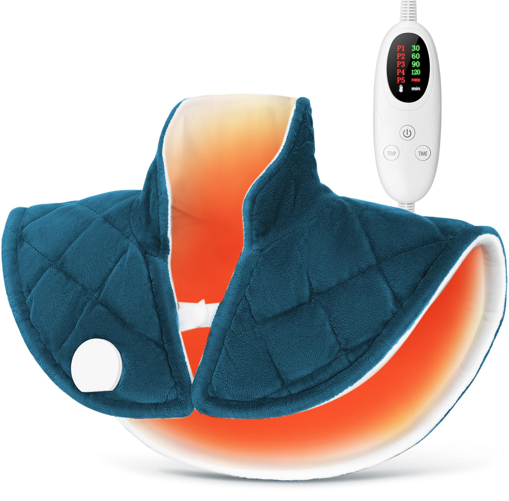 VOSFEEL Termoforo Cervicale e Spalle, Riscaldamento Rapido, 5 Regolazioni della Temperatura, Lavabile in Lavatrice, Spegnimento Automatico