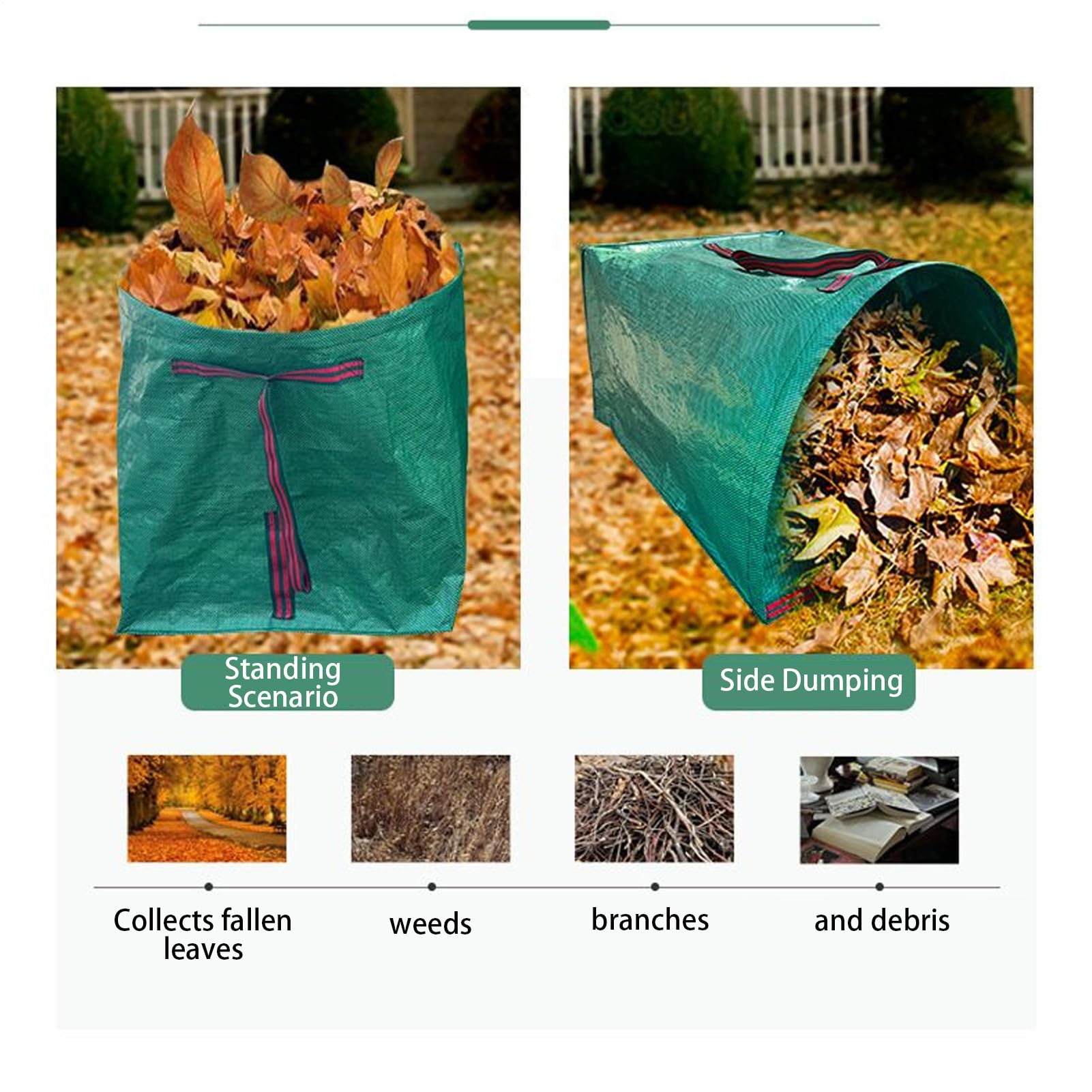 della spazzatura da giardino, contenitore pieghevole verticale, impermeabile | 2 sacchi per prato da 270 l, tipo raccogli rami, campeggio, barbecue, paesaggistica, edilizia,