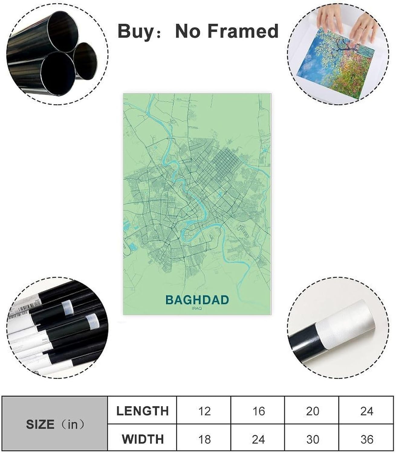 Baghdad Iraq Map Poster Colorful Hometown City Print Poster Bedroom Decor Sports Landscape Office Room Decor GiftUnframe 24x36inch