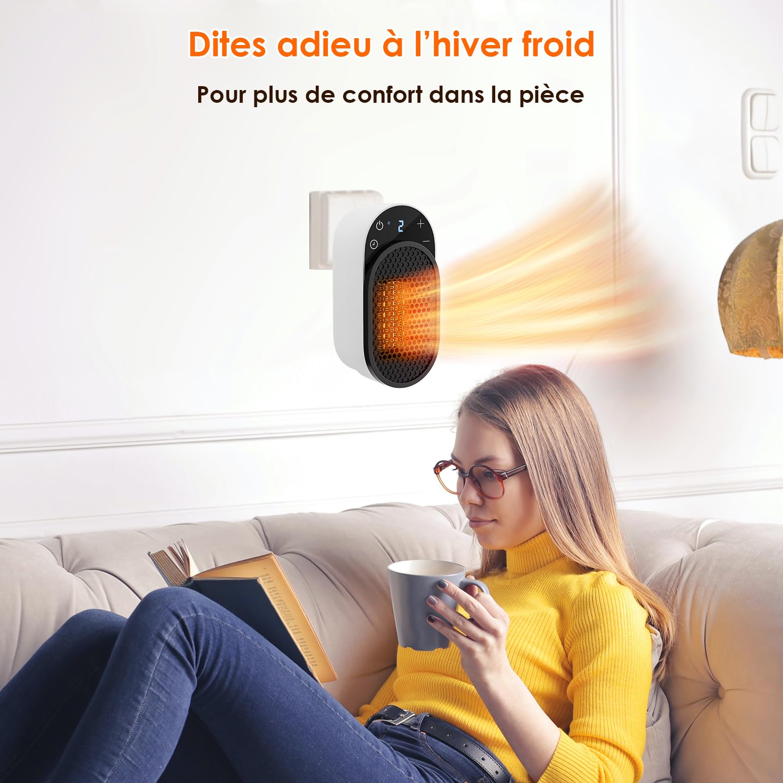 Dreamhigh® Chauffage d'appoint 500 W, Chauffage Soufflant avec Télécommande, Rotation à 90°, Minuterie 1-12 Heures, Écran LED, Chauffage Electrique Economique pour Pièces jusqu’à 25 m³