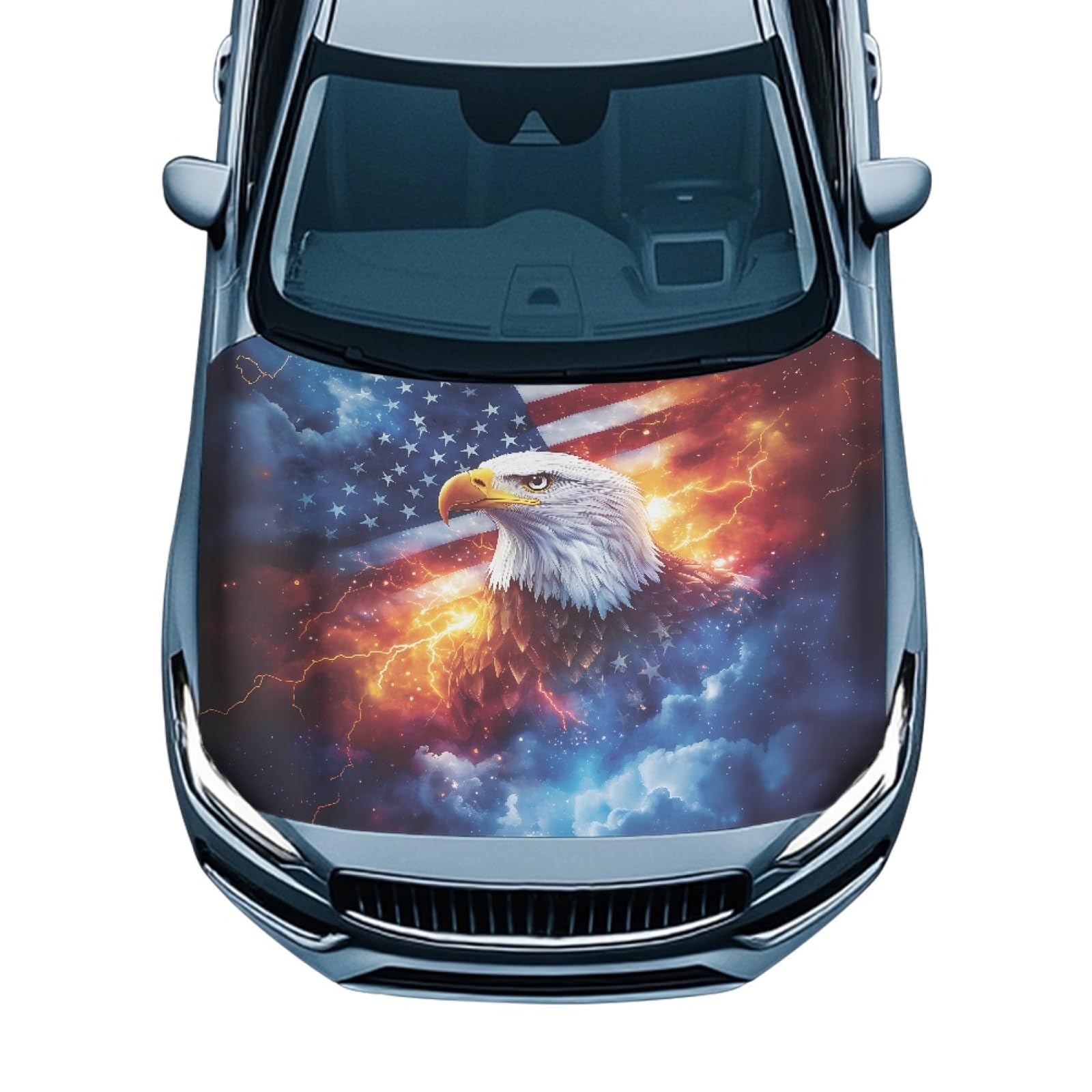 Eagle Car Front Hood Protective Cover Dustproof UV Fade Resistant Hood Wrap Blanket Easy to Install American Flag Patriotic Car Accessories for Auto Trucks SUV