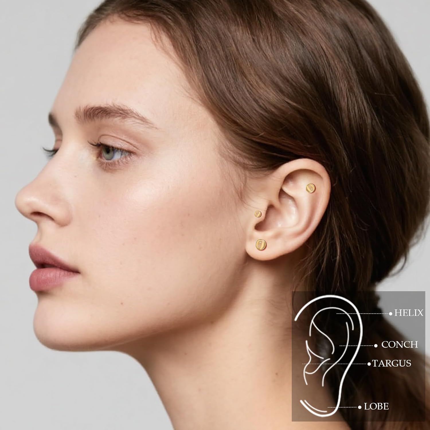 Limerencia Hypoallergenic Earrings for Sensitive Ears - 18G G23 Titanium Round Cat's Eye Push in Stud Earrings, Cartilage Stone Pierced Earrings for Women Men Gift - Image 6