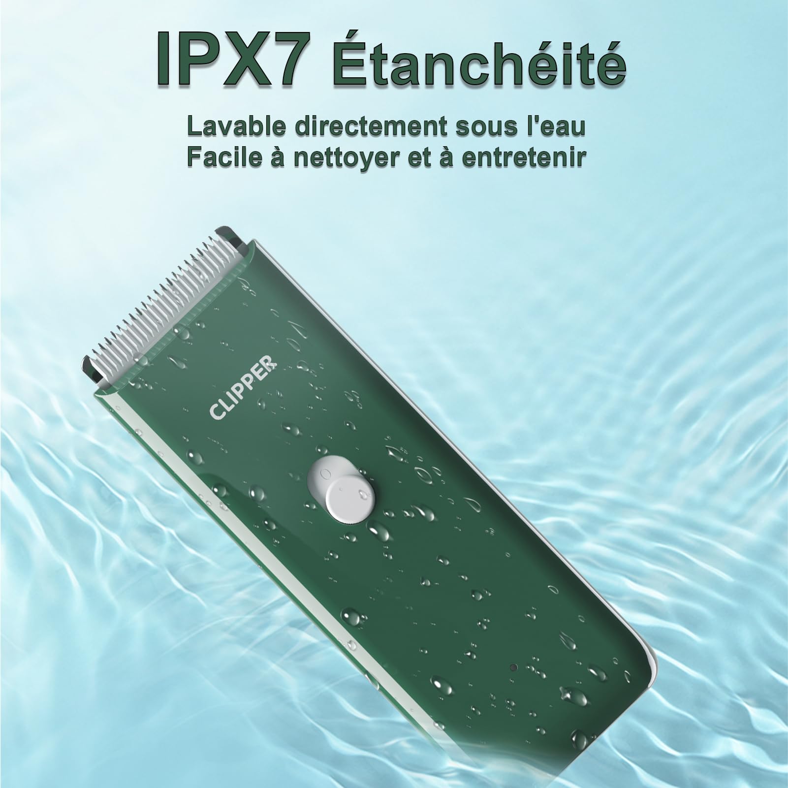 Tondeuse à cheveux professionnelle pour chien silencieuse avec lame en céramique, étanche IPX7 Vert