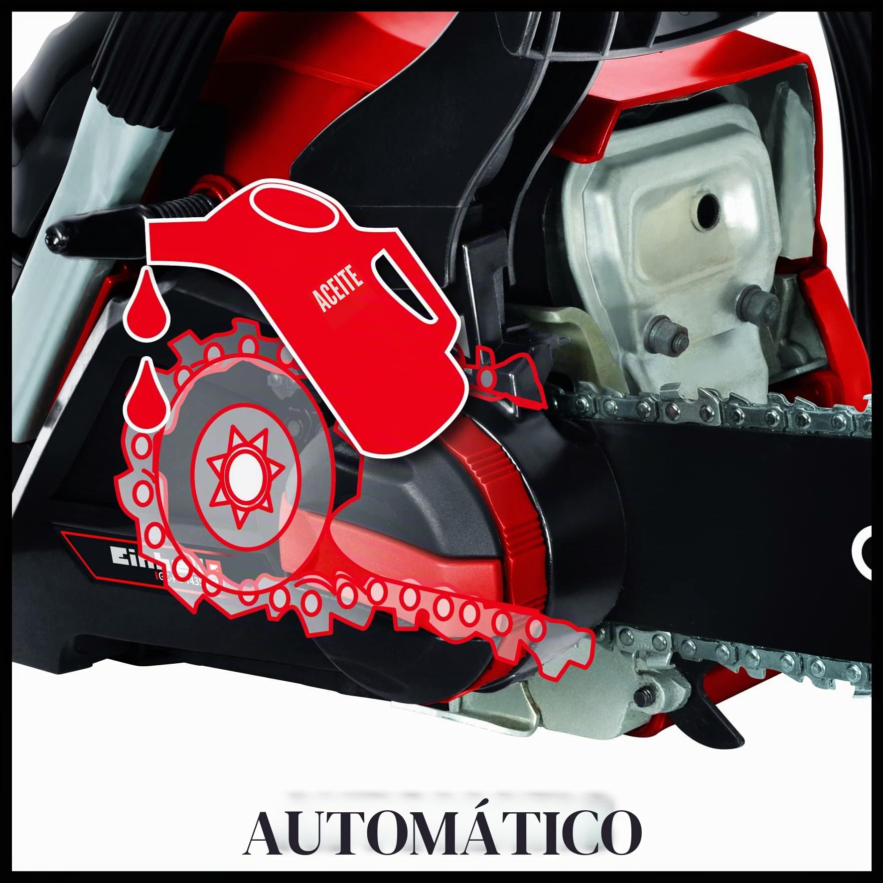 Einhell Motosierra a gasolina, Motor de 2 tiempos, refrigerado por aire, potencia 1.4 kW, gasolina 260 L, aceite 210 ml, espada 350 mm, 11000 RPM, Incluye funda de transporte, Color Rojo Y Negro